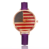 GENVIVIA Women Watches Elegant Thin American Flag Partten Bracelet Mesh Band Wristwatch Quartz Clock Relogio Feminino Montre