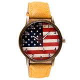 American Flag pattern Leather Band Analog Quartz Vogue Wrist Watches