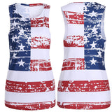 Women Sexy Patriotic American Flag Printed Sleeveless Cropped Slip Tank Tops