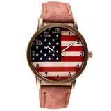 Genvivia Hot Sale Women's Watch American Flag Pattern 2017 Watch Leather Band Analog Quartz Vogue WristWatches Male Female